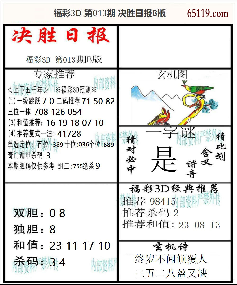 福彩3D决胜日报B版